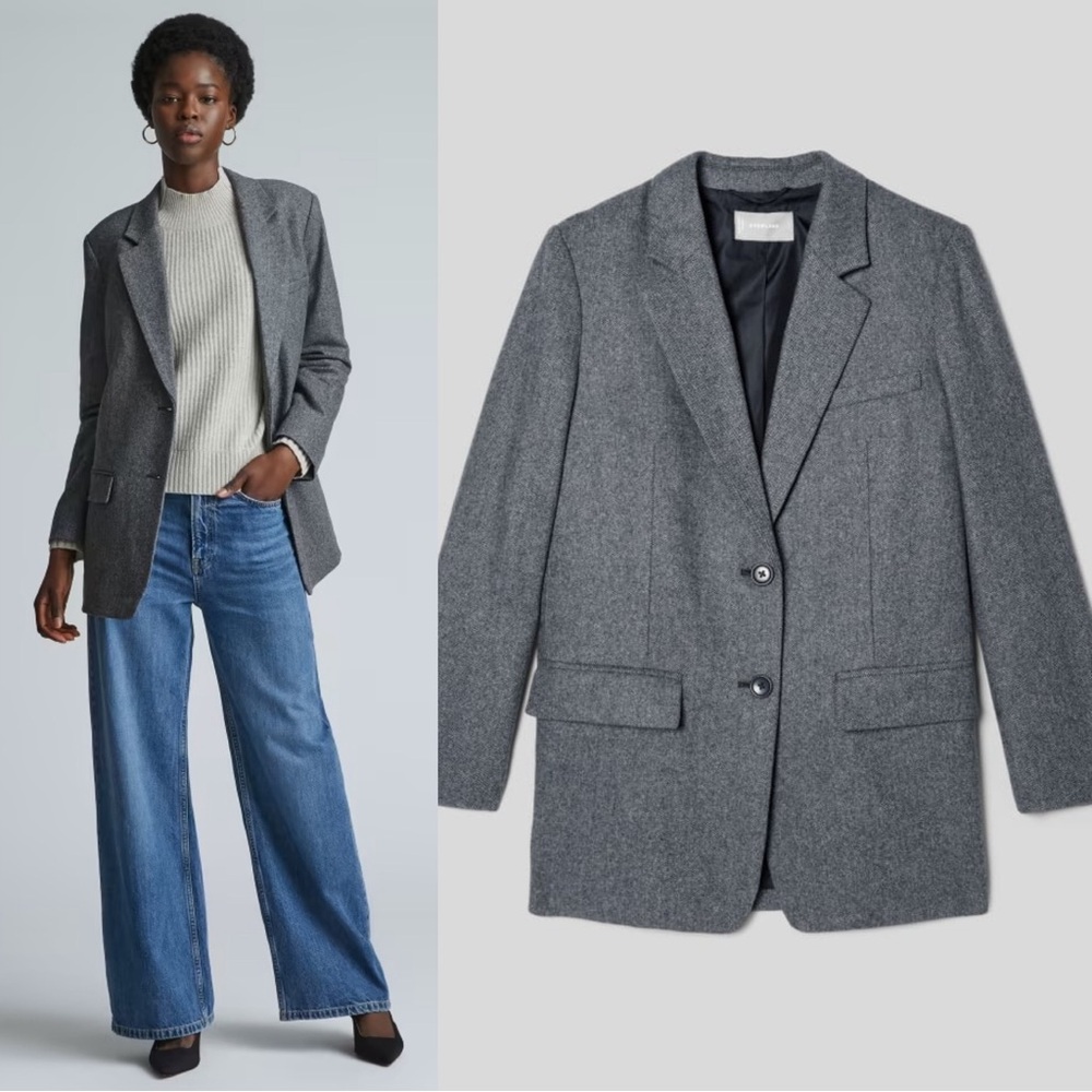 Everlane The Italian Wool Oversized Blazer Jacket NWT Grey Herringbone - Picture 3 of 7